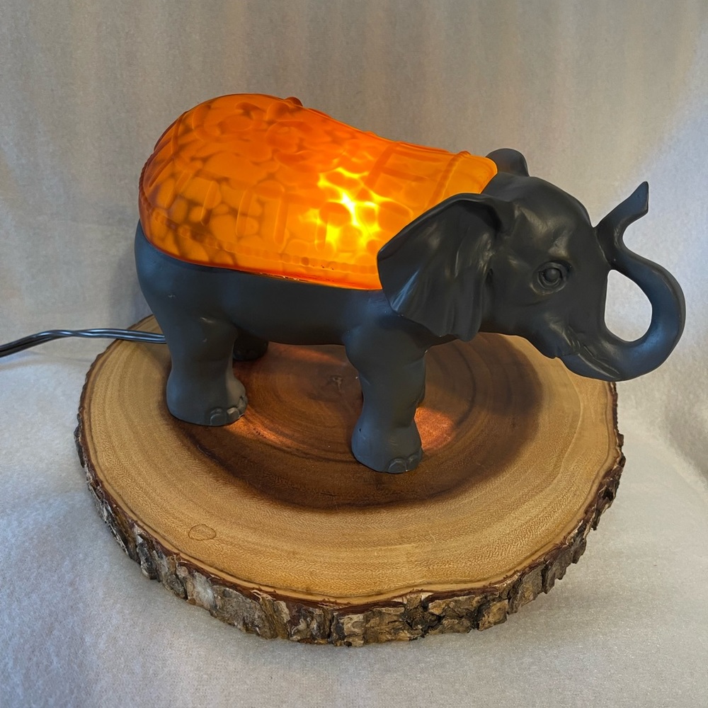 Elephant Brass Amber Glass Low Light Accent Table Lamp